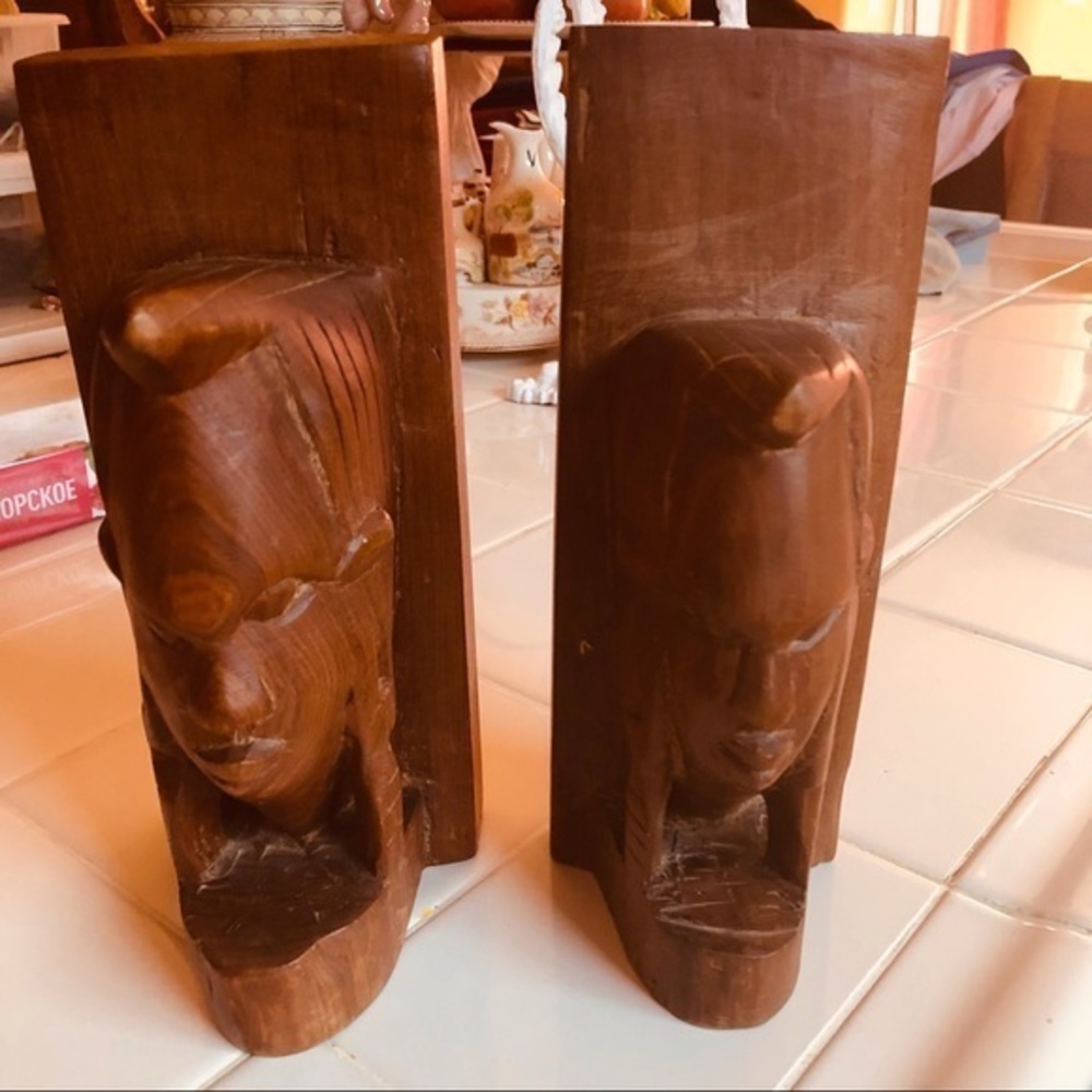 hand carved wooden Native American bookends book ends